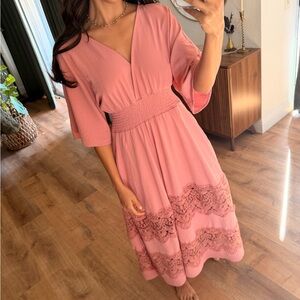 Elegant Pink Lace Trim Dress